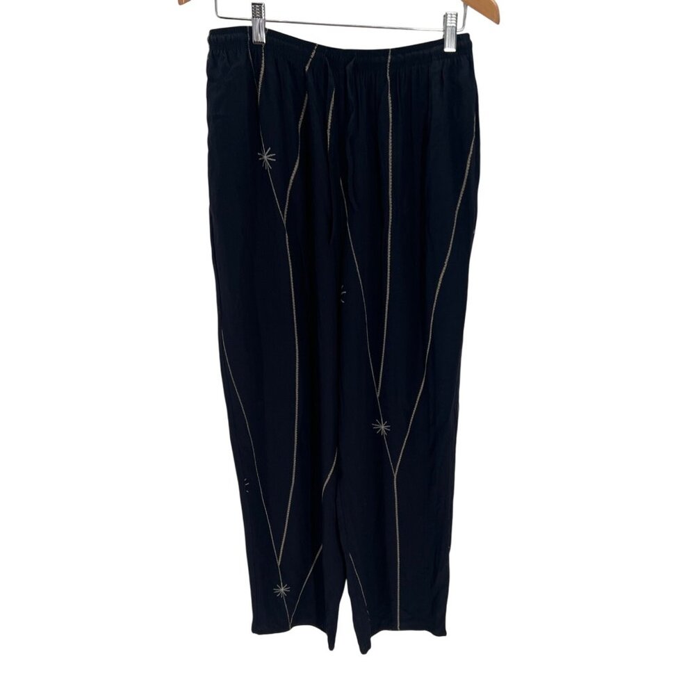 Vintage David Dart Womens Pants Embroidered Blue Pull On Elastic Waist Size XL